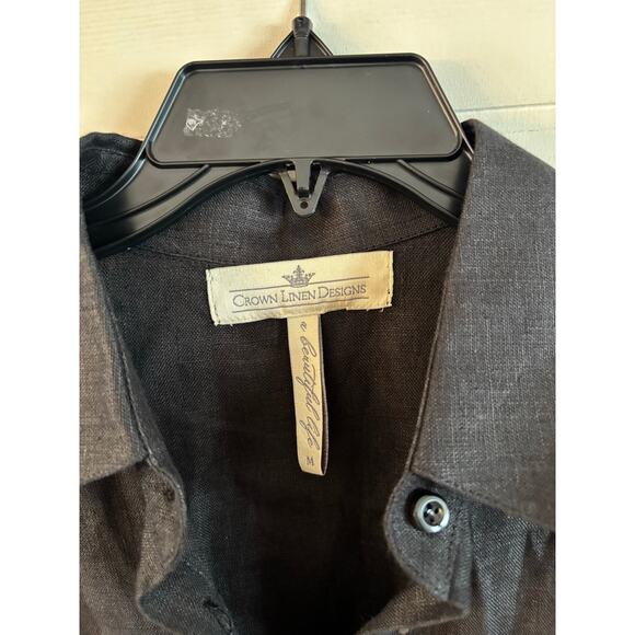 Crown Linen Designs 100% Linen Back Tunic Dress Button Up Long sleeve Medium - Picture 7 of 7